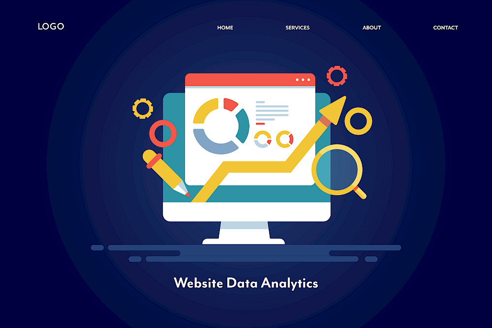Grafik eines Monitors mit Diagrammen und Wachstumspfeil, die zeigt, wie Unternehmen in Pforzheim durch SEO ihre Online-Sichtbarkeit steigern
